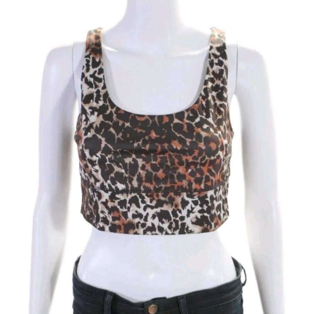 Veronica Beard  Animal Print Pullover  Crop Top Brown Stretch Size Small